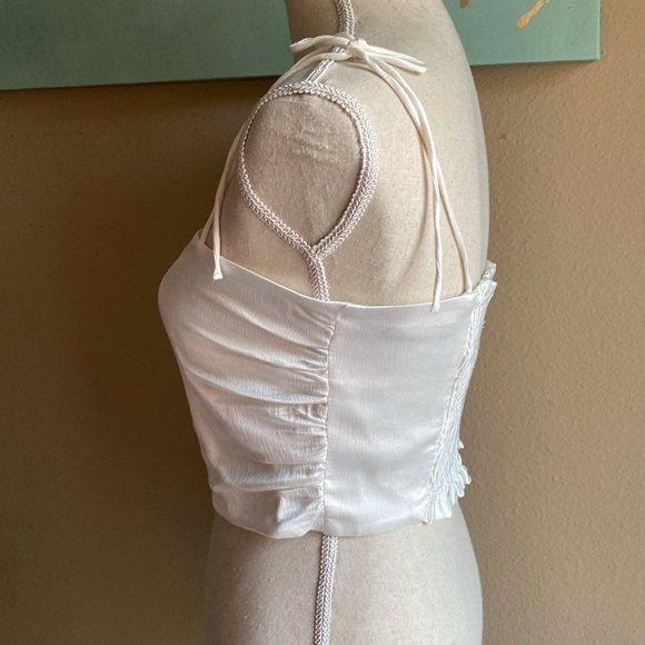 Zara bow tie white stretchy cropped top size large - Picture 4 of 8